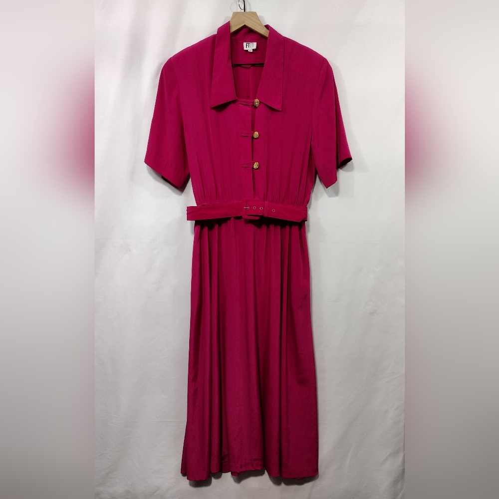 Vintage FTLTD Button-Up Dress Women's 12 Pink Barbiecore Beach Vacation Casual